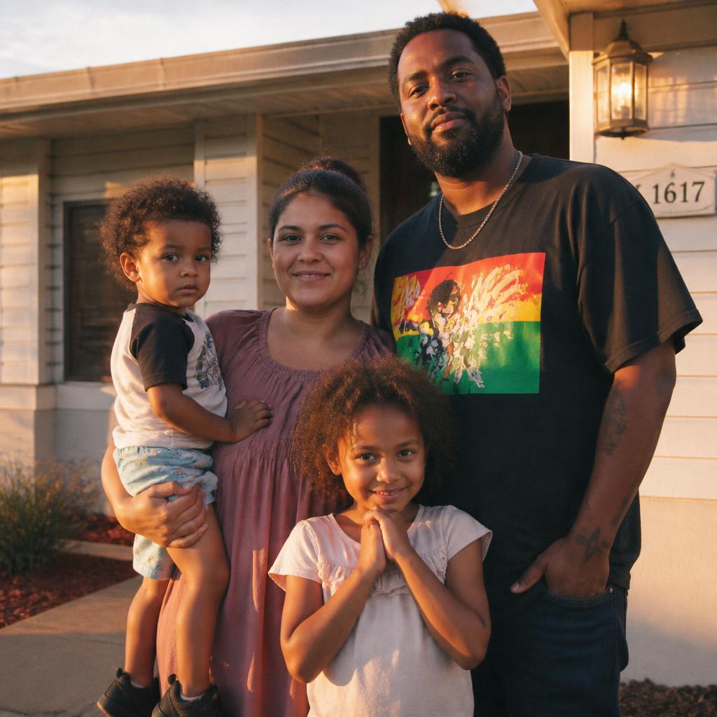Family in front of their home